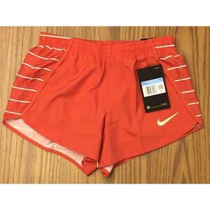 NIKE Girls Sprinter Running Shorts FB CJ7559-631 Size M Orange/White Striped